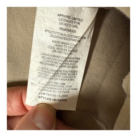 Dickies Girl Vintage Khaki 5 Pocket Skinny Pant Low Rise Straight Fit L20 - Picture 6 of 10
